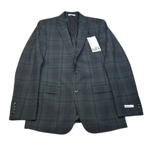 Bar III‎ Slim Fit Suit Jacket Mens 38L Black Green Plaid Tartan Sport $425 NEW